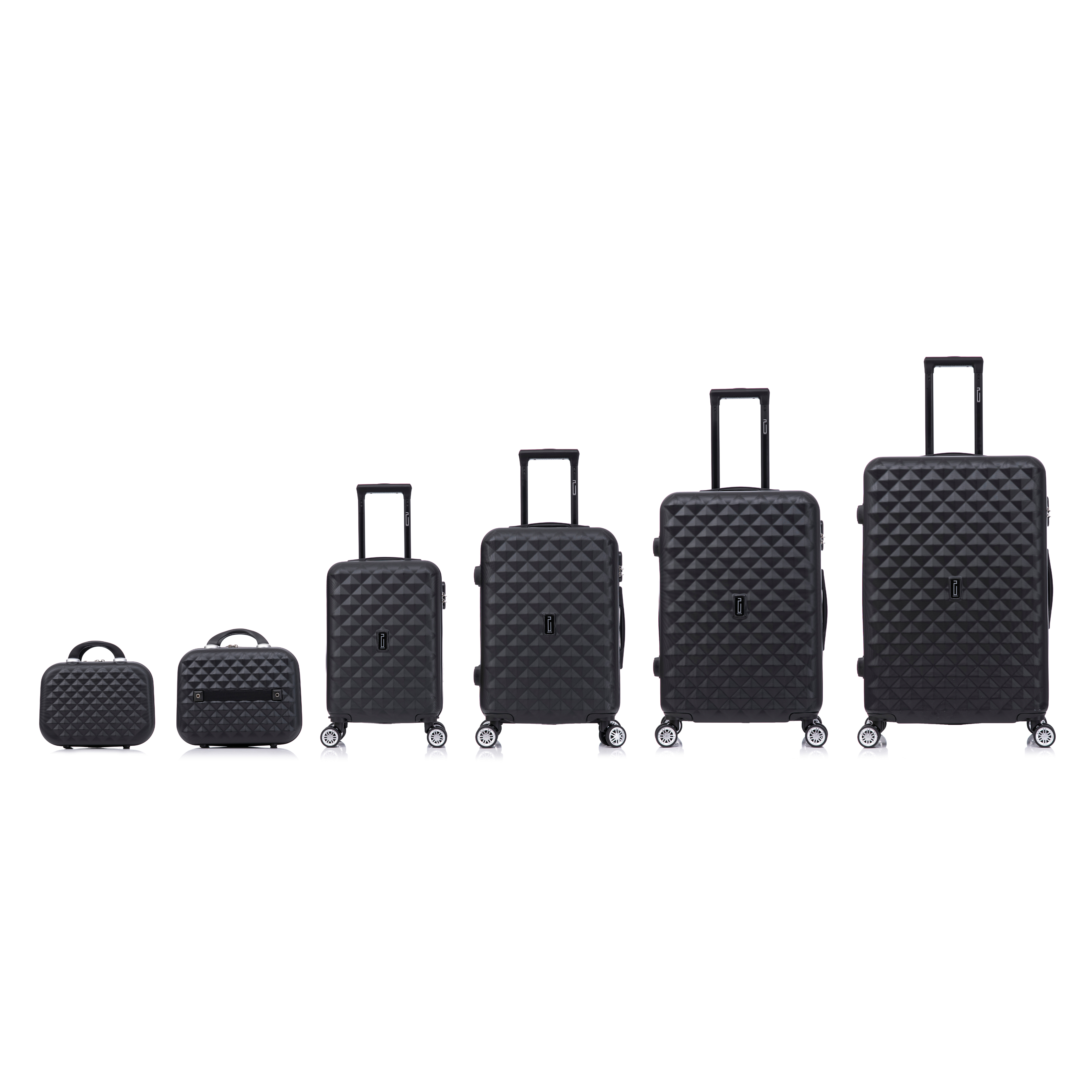 Set di valigie Urban da 6 pezzi | Valigia da cabina | Valigia media | Valigia grande | 2x Vanity - Nero