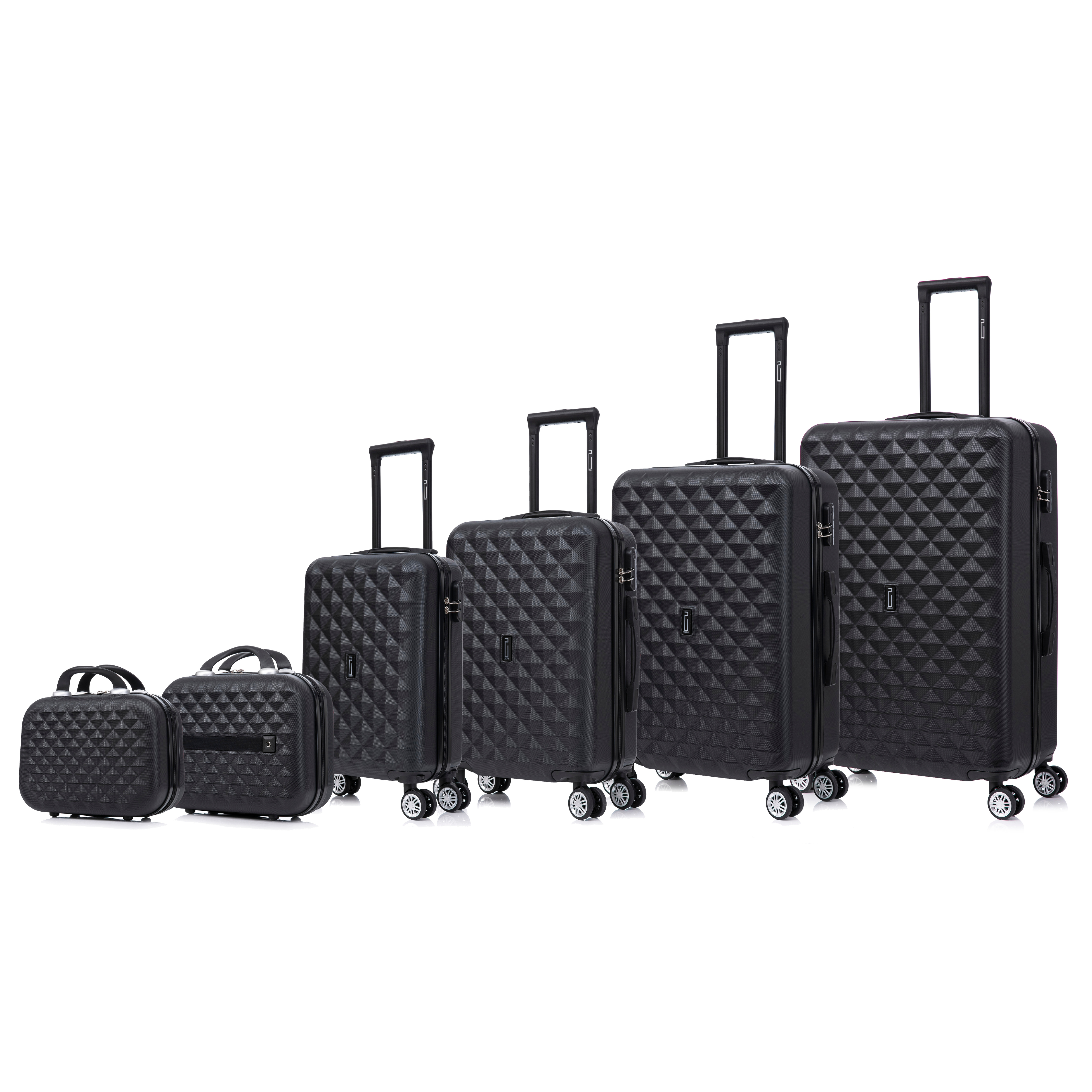 Set di valigie Urban da 6 pezzi | Valigia da cabina | Valigia media | Valigia grande | 2x Vanity - Nero
