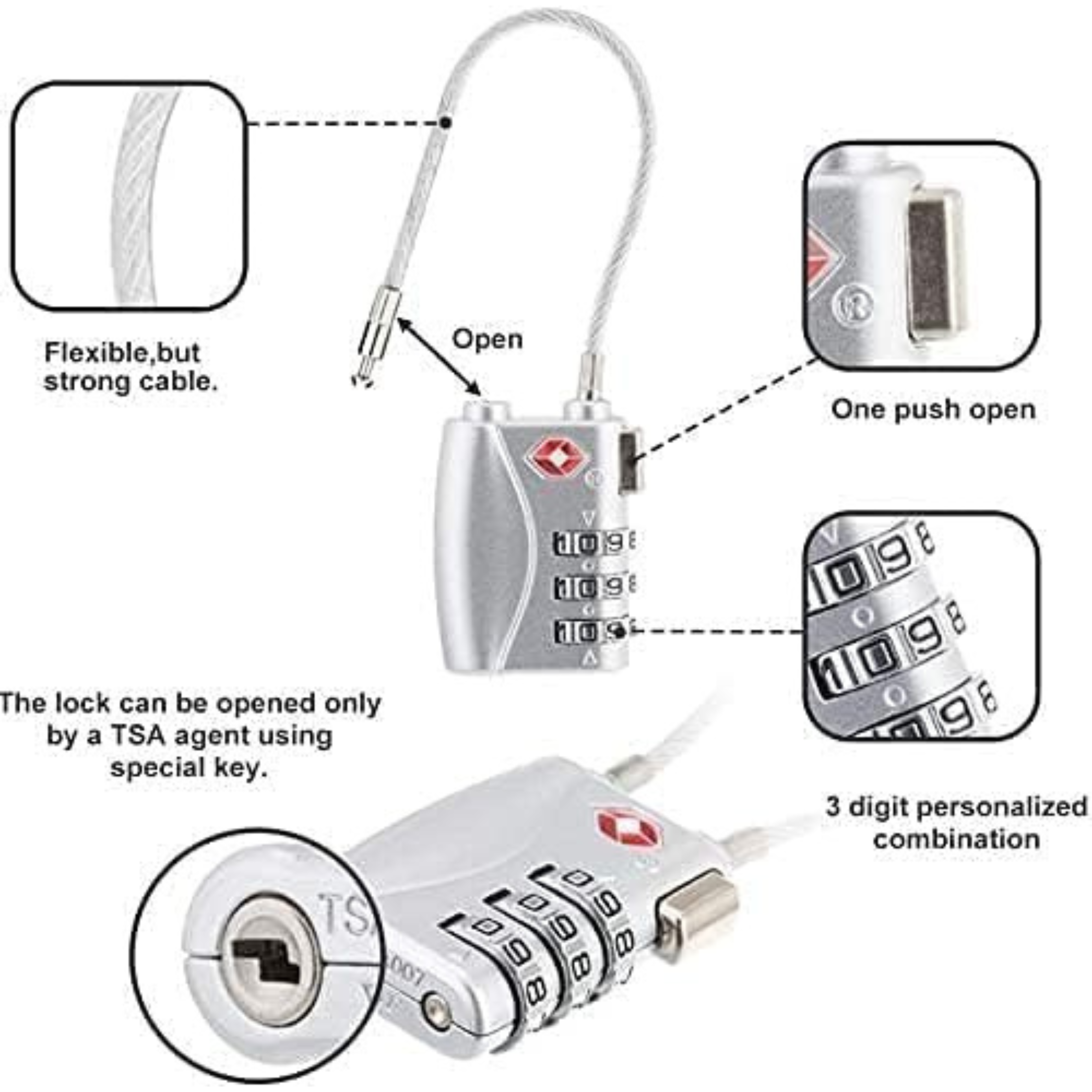 TSA Gepäckschloss für Flugzeuge | Zahlenschloss | Kofferschloss | Idealer Schutz für Ihr Gepäck |