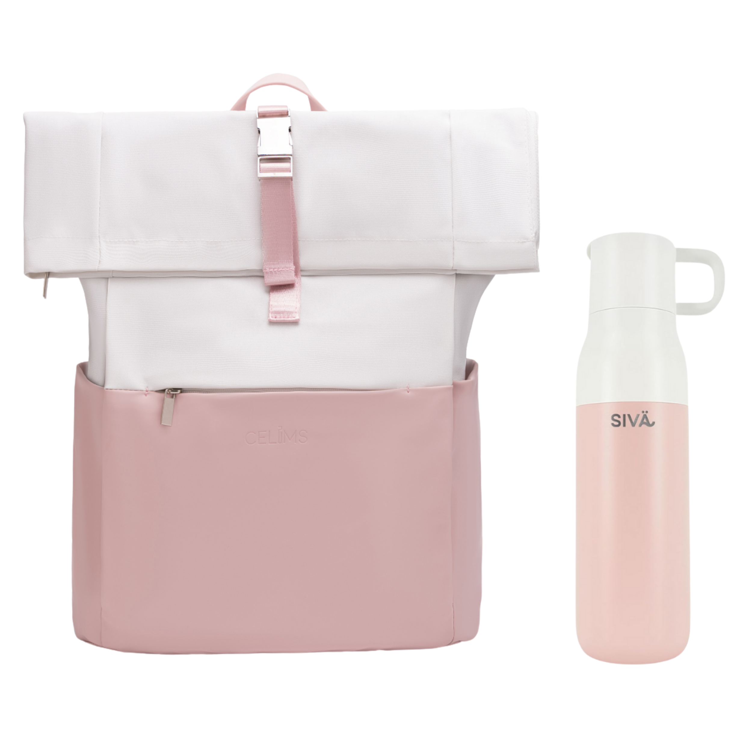 Zaino Roll-Top CELIMS - Bagaglio a mano 40x30x20cm - Impermeabile e ultra resistente - Rosa