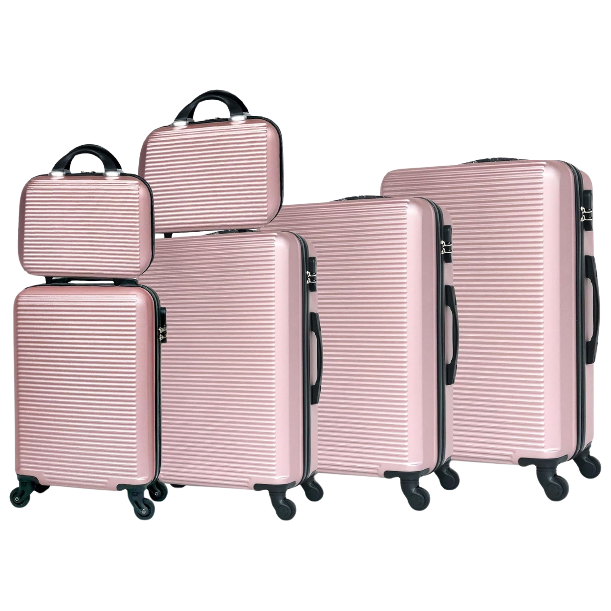 Juego de maletas WEEK-END de 6 piezas | Maleta de cabina | Maleta Mediana | Maleta grande | 2x Neceser – Oro Rosa
