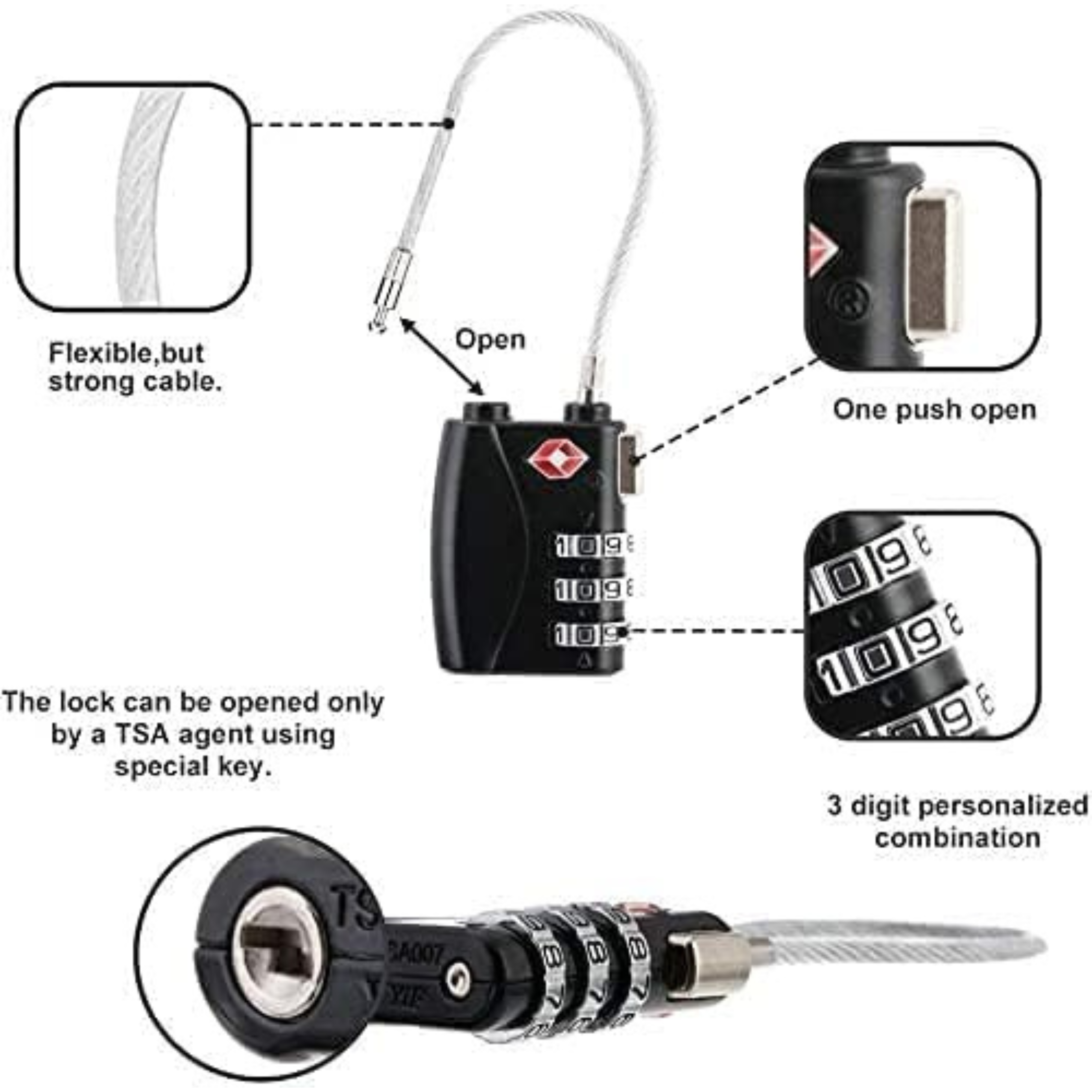 TSA Gepäckschloss für Flugzeuge | Zahlenschloss | Kofferschloss | Idealer Schutz für Ihr Gepäck |