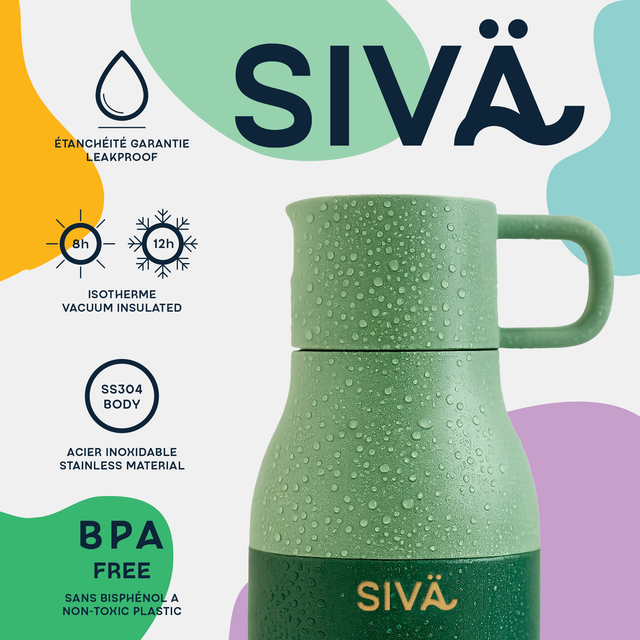 SIVÄ – Gourde Isotherme Inox 740ml | 100% Étanche avec Filtre Charbon Actif | Sans BPA