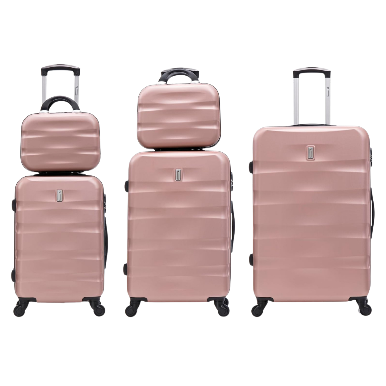 AeroWave 5-teiliges Kofferset | Kabinenkoffer | Mittlerer Koffer | Großer Koffer | 2x Kosmetikkoffer – Roségold