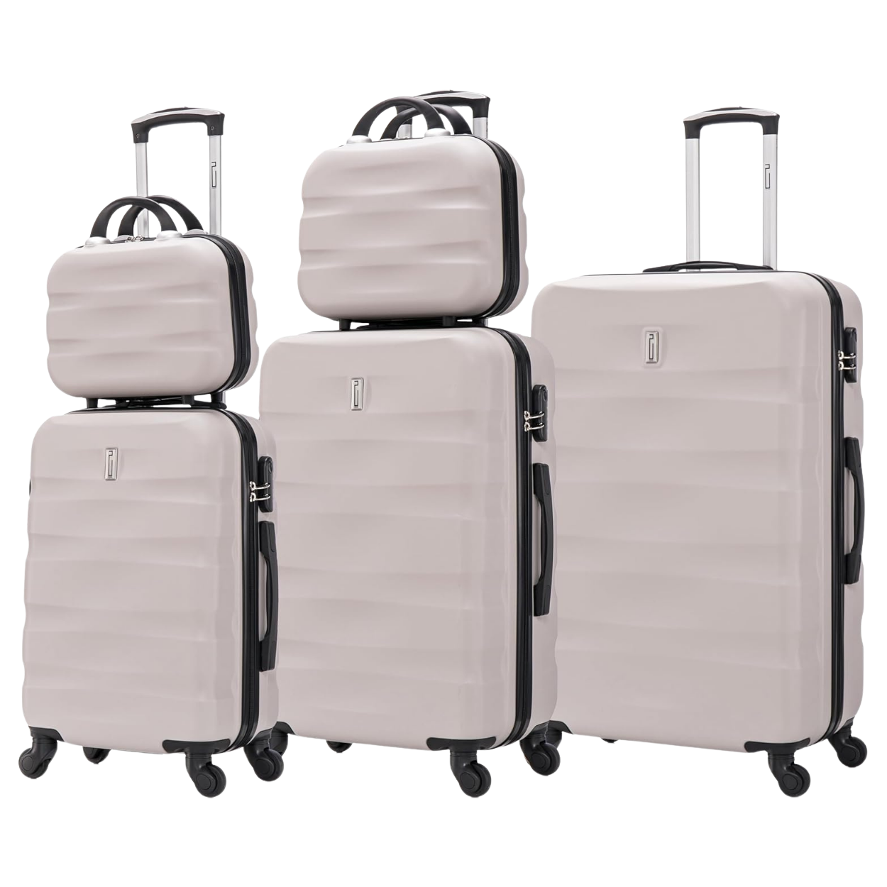AeroWave 5-teiliges Kofferset | Kabinenkoffer | Mittlerer Koffer | Großer Koffer | 2x Schminktisch – Grau
