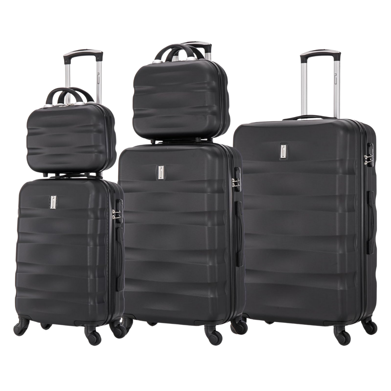 AeroWave 5-teiliges Kofferset | Kabinenkoffer | Mittlerer Koffer | Großer Koffer | 2x Schminktisch – Schwarz