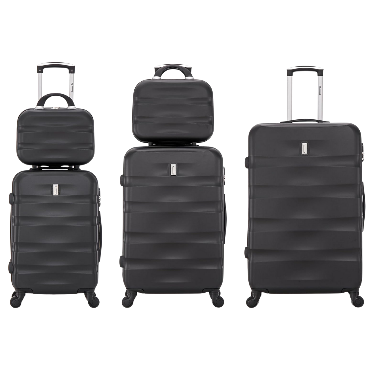 AeroWave 5-teiliges Kofferset | Kabinenkoffer | Mittlerer Koffer | Großer Koffer | 2x Schminktisch – Schwarz