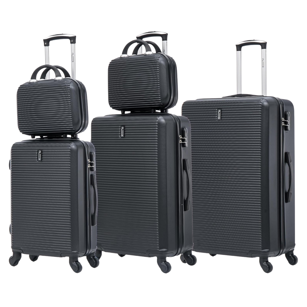 Juego de maletas WEEK-END de 5 piezas | Maleta de cabina | Maleta Mediana | Maleta grande | 2x tocador – Negro