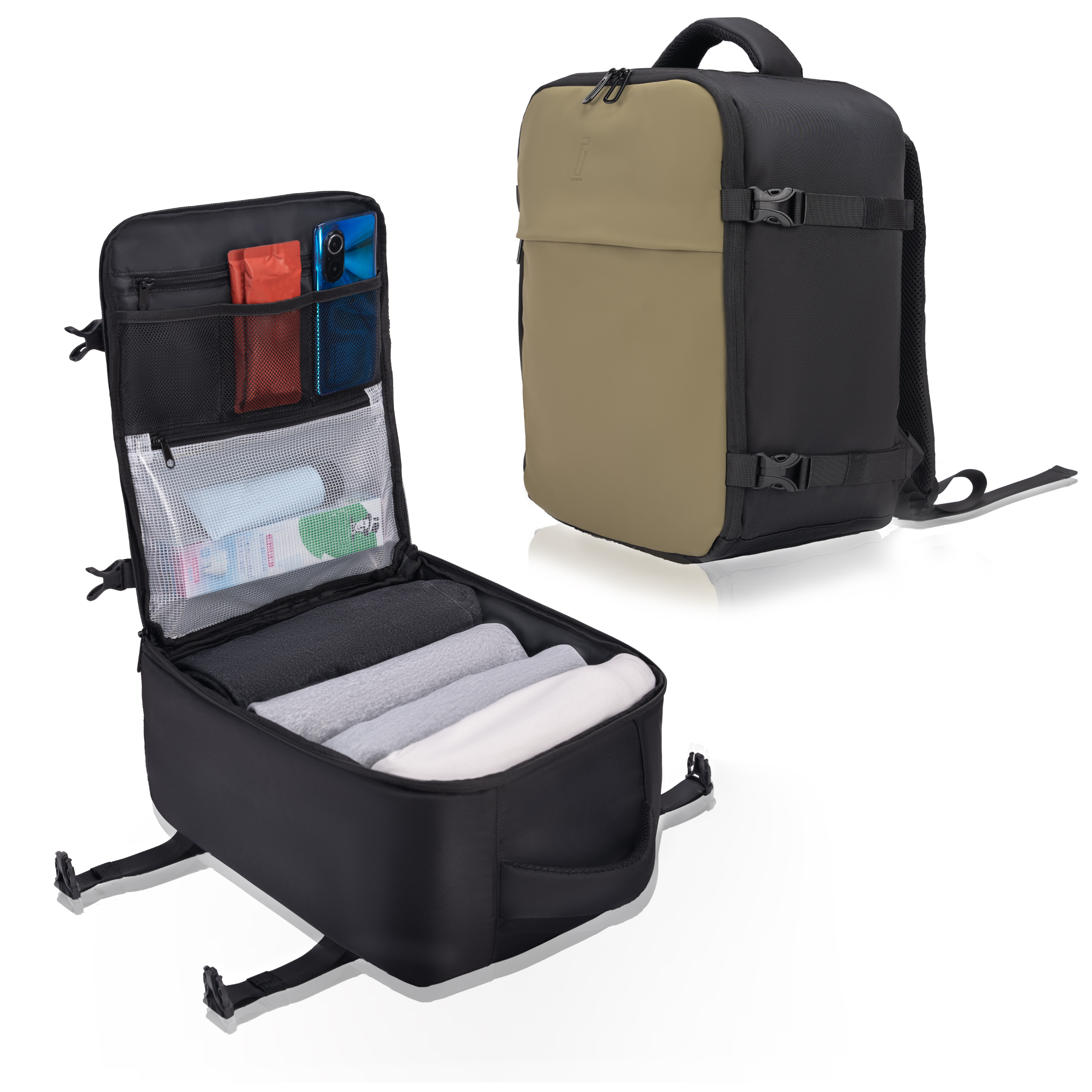 Zaino CELIMS 40x30x20 - Bagaglio a mano - Impermeabile - Cachi