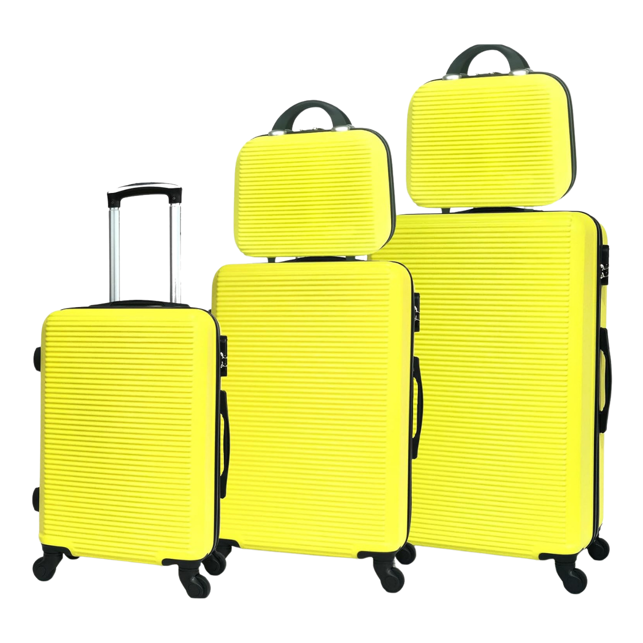 5-teiliges Wochenendkoffer-Set | Kabinenkoffer | Mittlerer Koffer | Großer Koffer | 2x Schminktisch – Gelb
