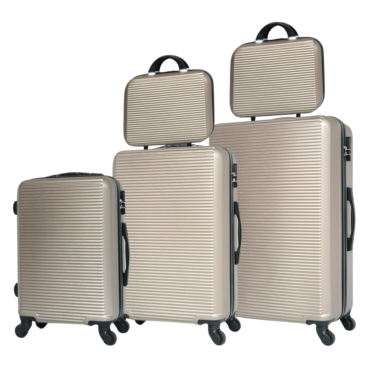 5-teiliges Wochenendkoffer-Set | Kabinenkoffer | Mittlerer Koffer | Großer Koffer | 2x Schminktisch – Champagner