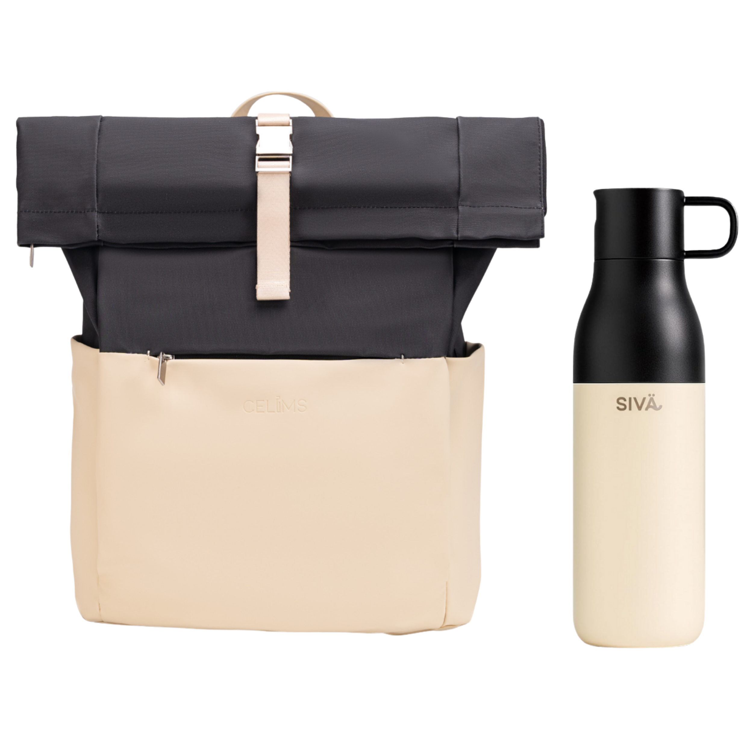 Zaino Roll-Top CELIMS - Bagaglio a mano 40x30x20cm - Impermeabile e ultra resistente - Sabbia