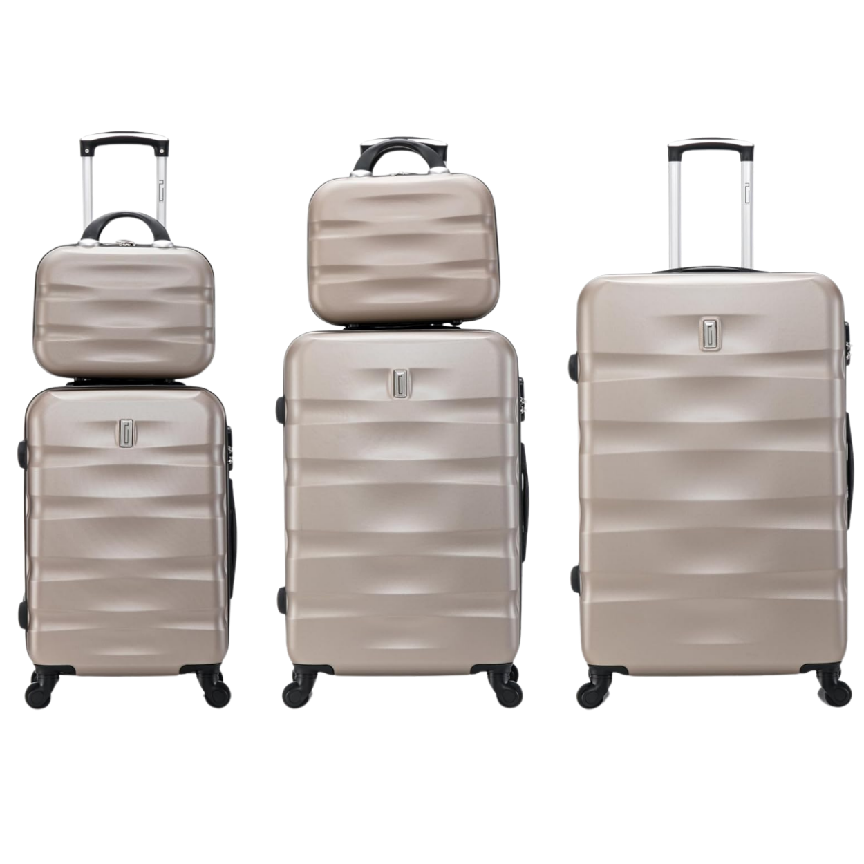 Juego de maletas de 5 piezas AeroWave | Maleta de cabina | Maleta Mediana | Maleta grande | 2x Tocador – Champán