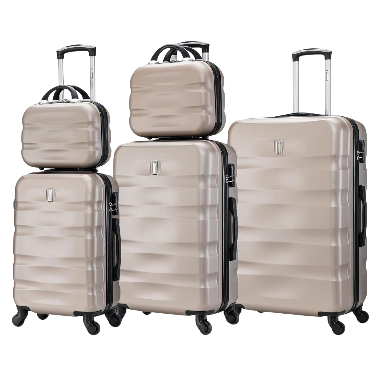 Juego de maletas de 5 piezas AeroWave | Maleta de cabina | Maleta Mediana | Maleta grande | 2x Tocador – Champán