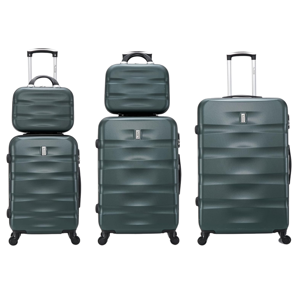 AeroWave 5-teiliges Kofferset | Kabinenkoffer | Mittlerer Koffer | Großer Koffer | 2x Schminktisch – Grün