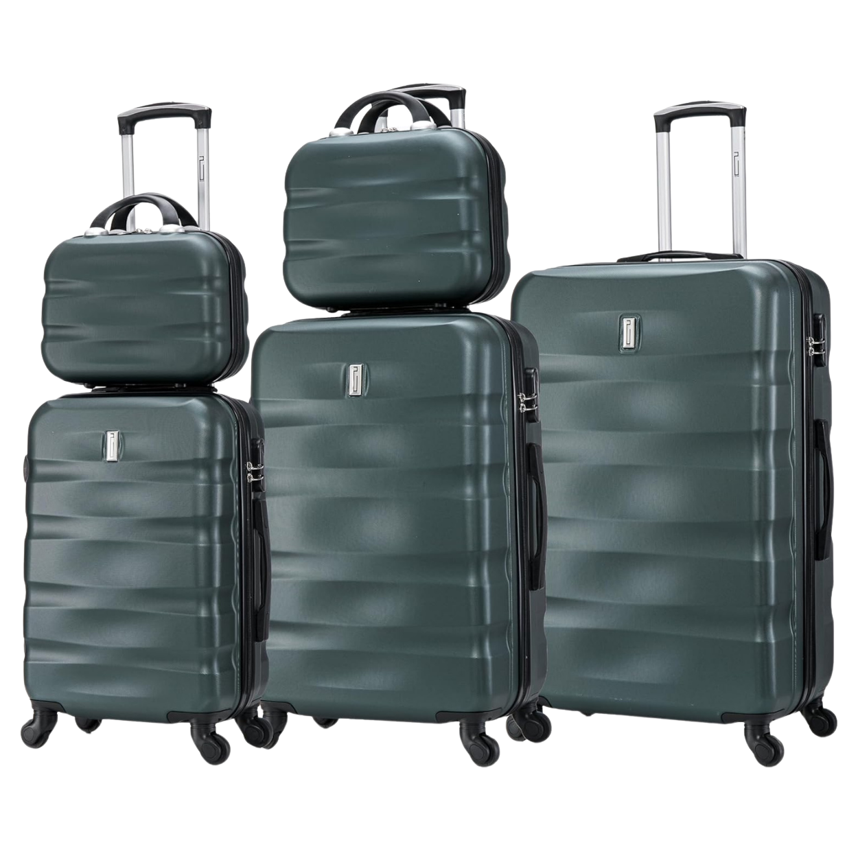 AeroWave 5-teiliges Kofferset | Kabinenkoffer | Mittlerer Koffer | Großer Koffer | 2x Schminktisch – Grün