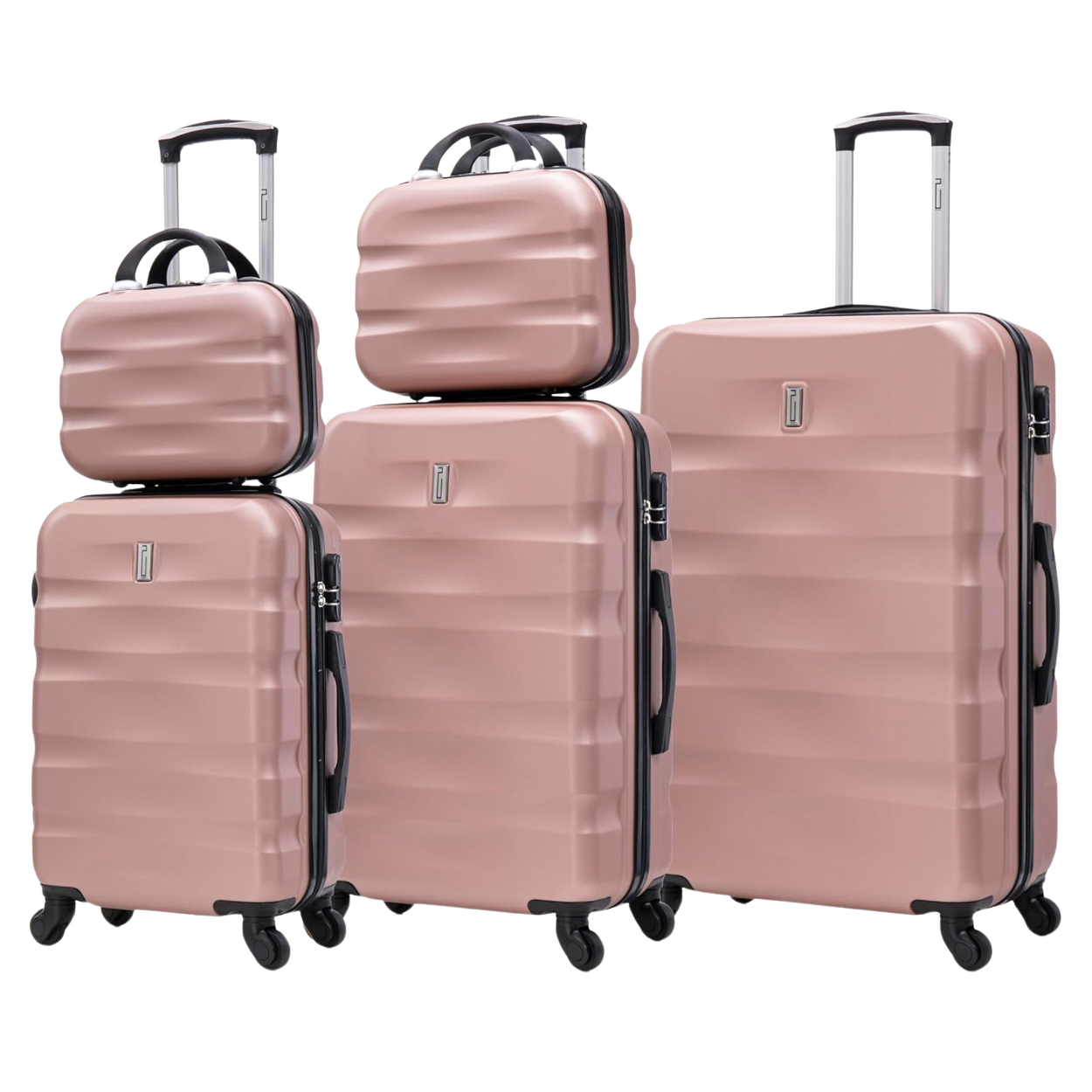 AeroWave 5-teiliges Kofferset | Kabinenkoffer | Mittlerer Koffer | Großer Koffer | 2x Kosmetikkoffer – Roségold