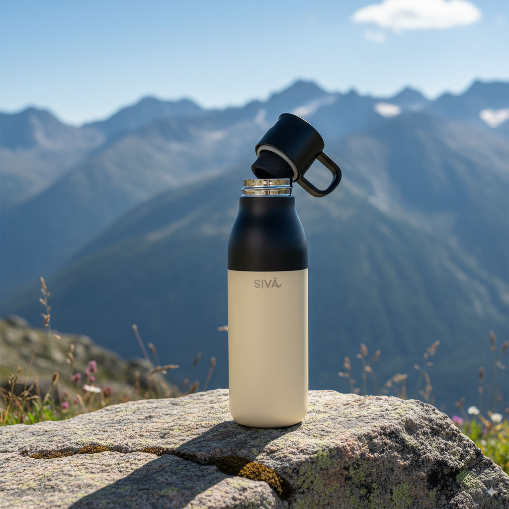 SIVÄ – 740 ml Edelstahl-Isolierflasche | 100 % auslaufsicher mit Aktivkohlefilter | BPA-frei