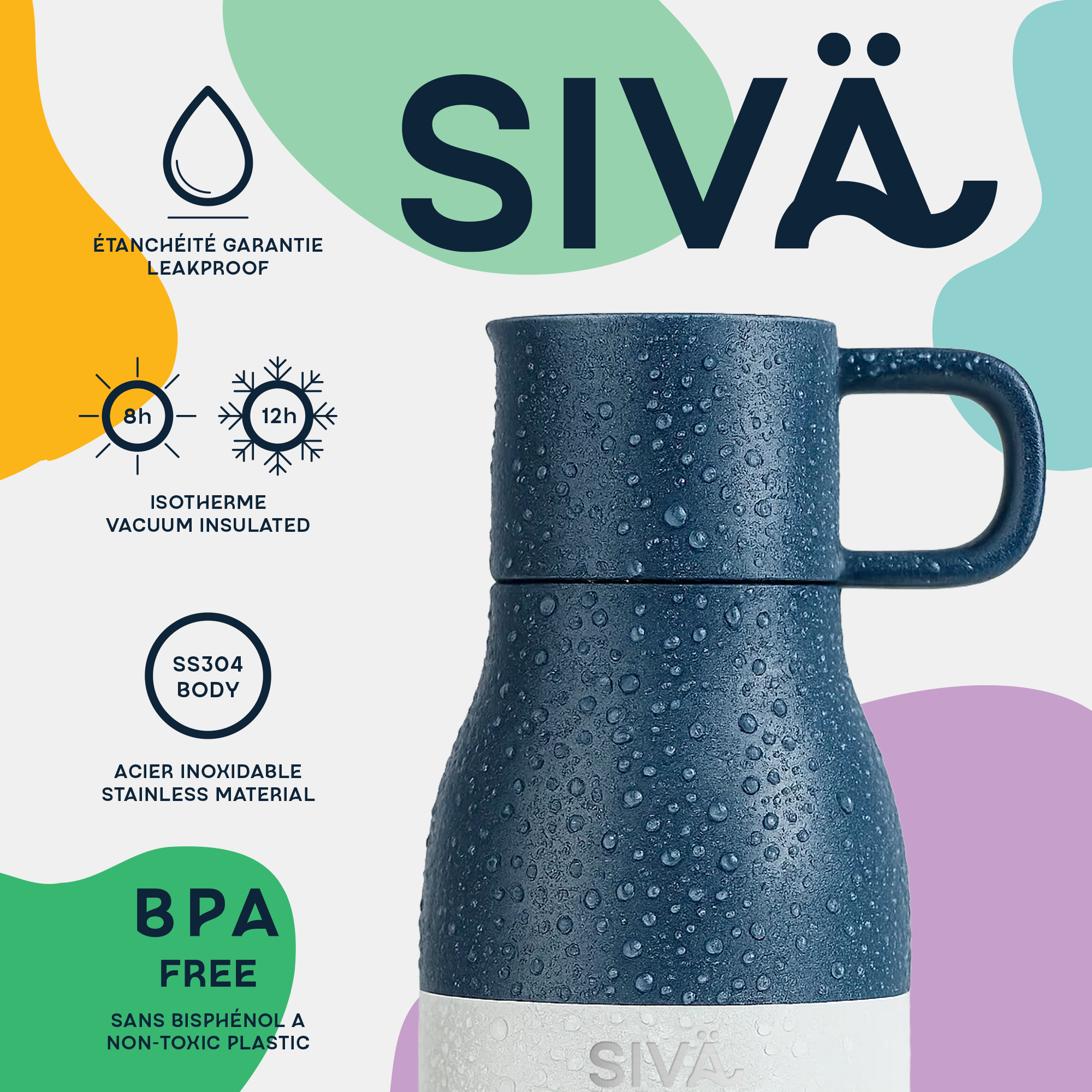 SIVÄ – 740 ml Edelstahl-Isolierflasche | 100 % auslaufsicher mit Aktivkohlefilter | BPA-frei
