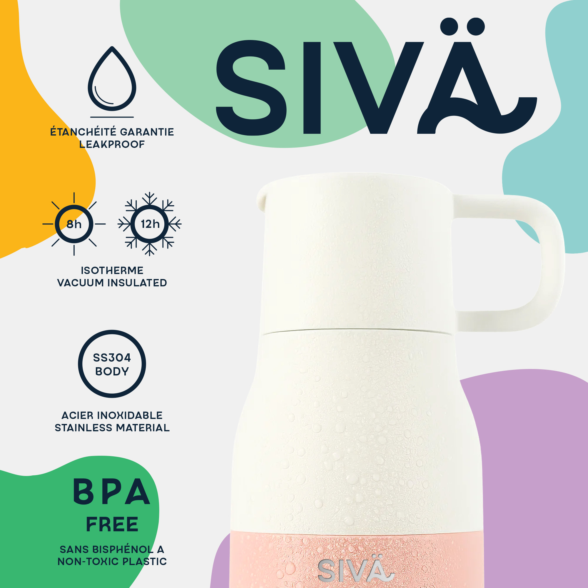 SIVÄ – 740 ml Edelstahl-Isolierflasche | 100 % auslaufsicher mit Aktivkohlefilter | BPA-frei