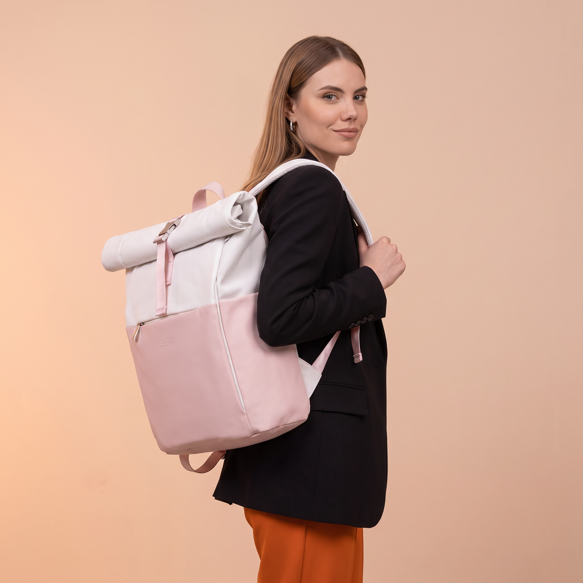 Zaino Roll-Top CELIMS - Bagaglio a mano 40x30x20cm - Impermeabile e ultra resistente - Sabbia